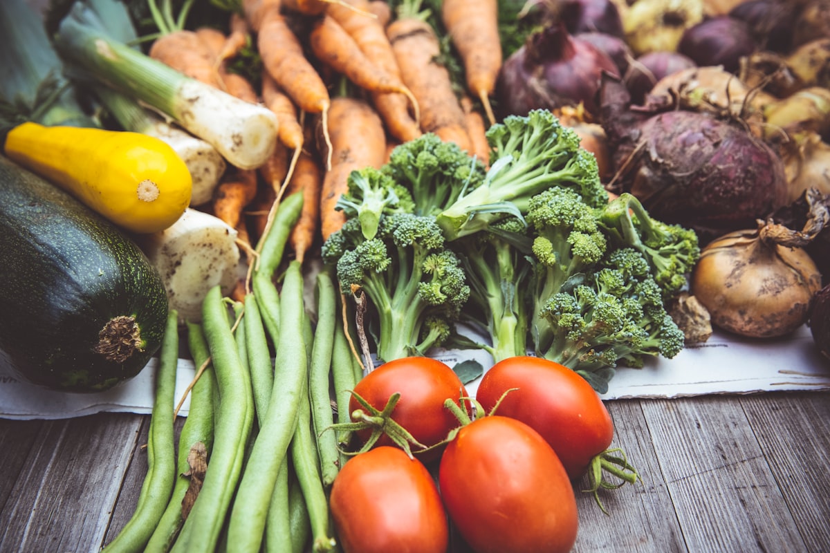 Nutritious meal preparation with colorful vegetables and balanced ingredients